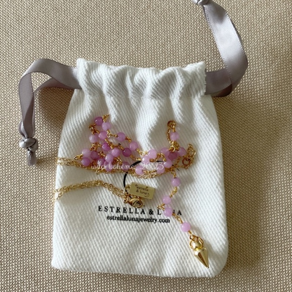 Pink Rosary Bead Lariat Necklace